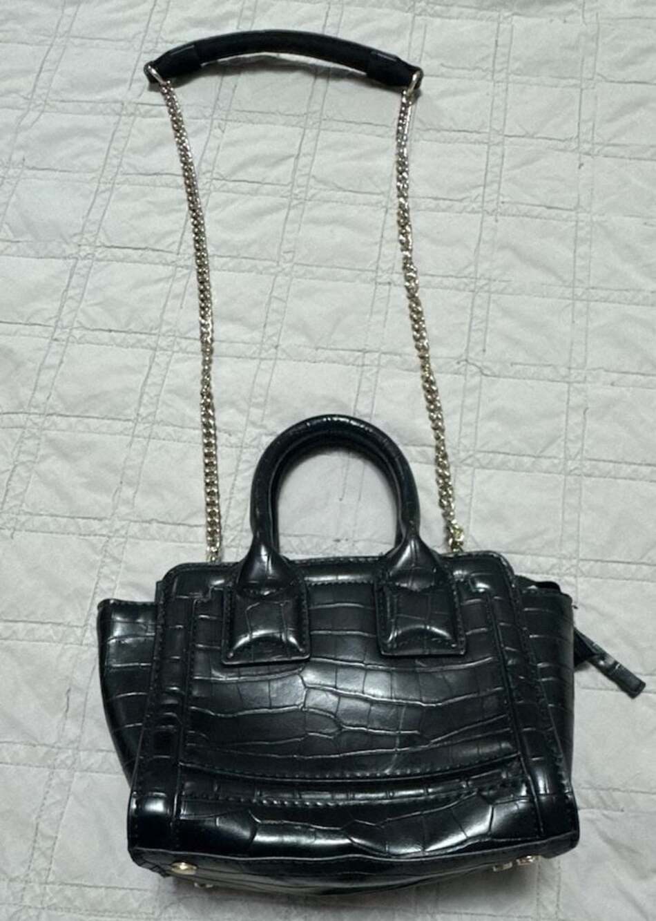 Zara Black Faux Crocodile Skin Mini Crossbody Bag with Chain Strap
